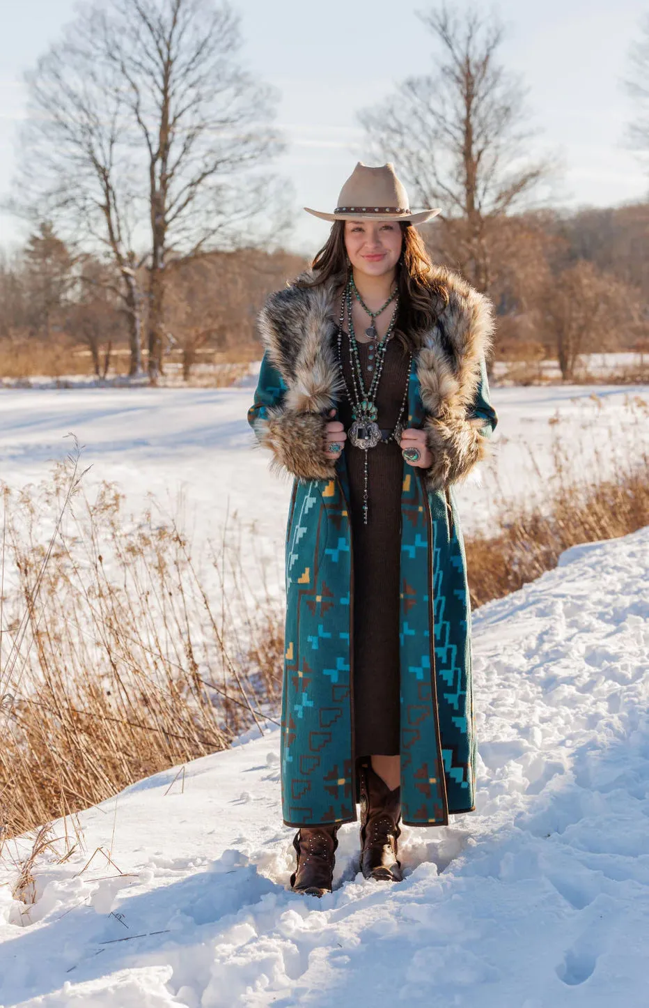 Tasha Poliizi Everest Blanket Coat in Peacock