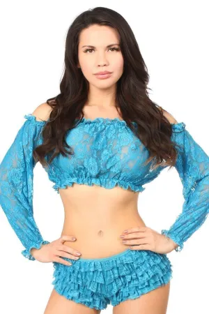 Teal Sheer Lace Long Sleeve Peasant Top by Daisy