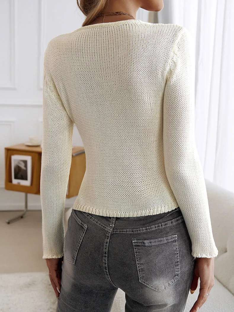 White Front Open Knit Top