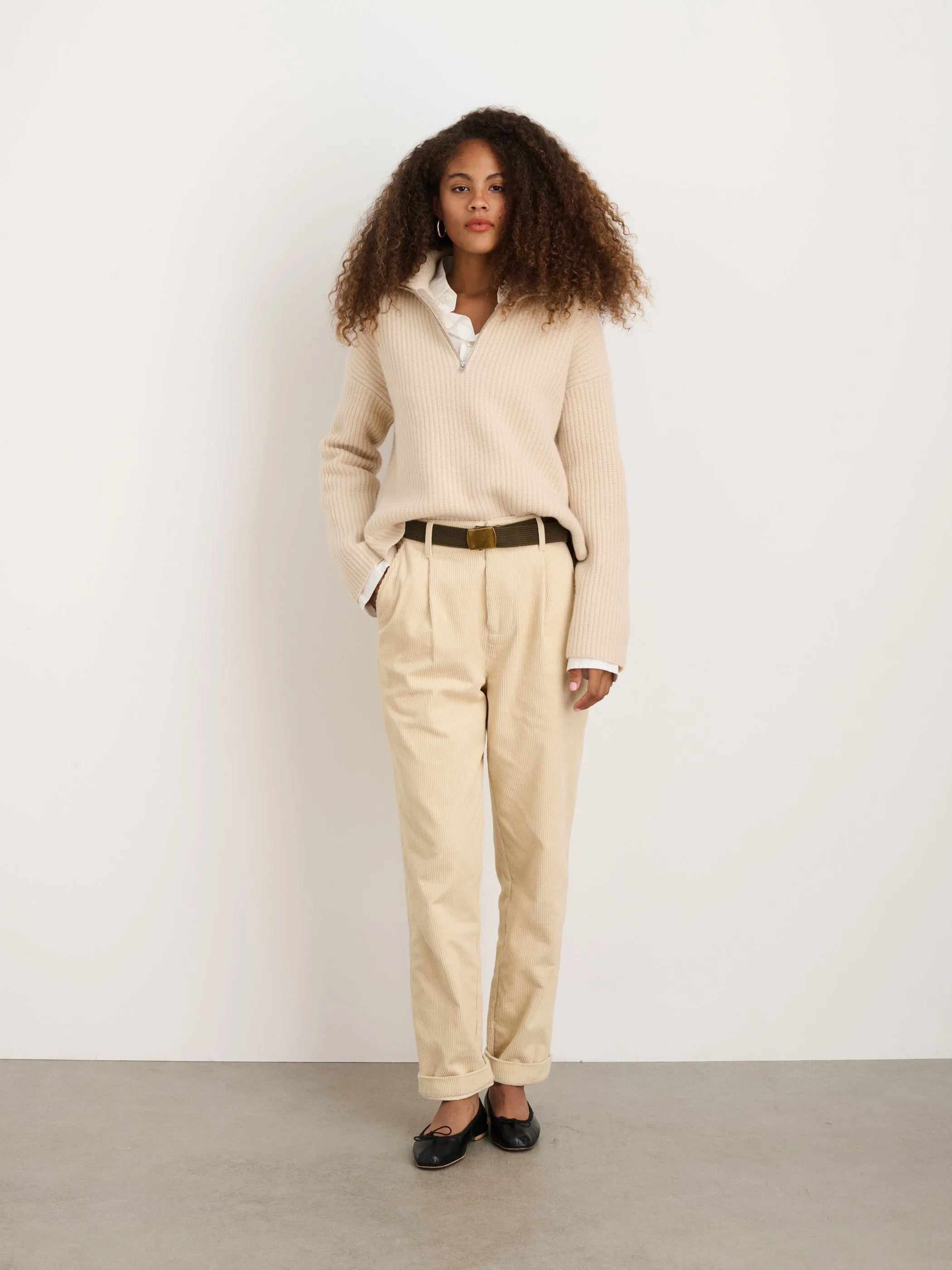 Women | Felix Zip Sweater | Merino Wool Buttermilk