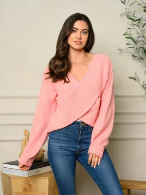 WOMEN'S LONG SLEEVE CROSSOVER KNIT SWEATER