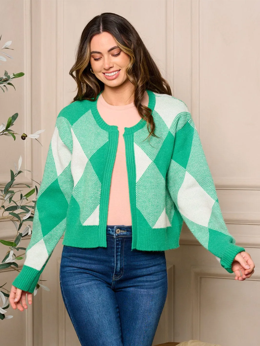 WOMENS LONG SLEEVE OPEN FRONT COLORBLOCK CARDIGAN SWEATER