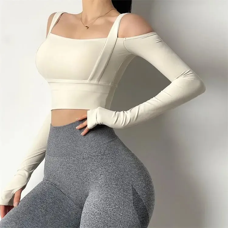 Women's Strapless Dry Tank Top - Long Sleeve Gym T-shirt for Athletic Fitness, Workout Running Sportswear