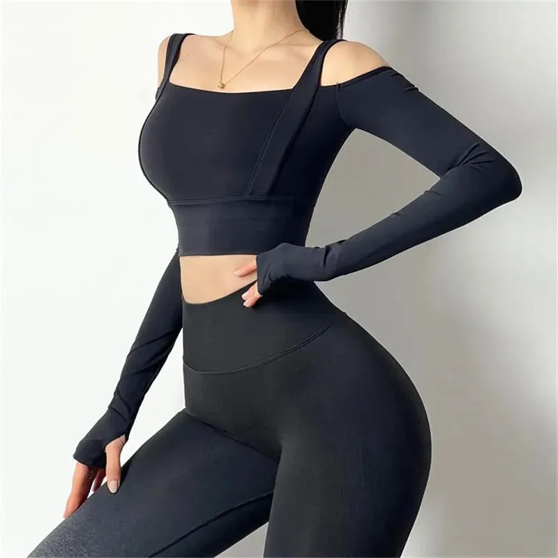 Women's Strapless Dry Tank Top - Long Sleeve Gym T-shirt for Athletic Fitness, Workout Running Sportswear