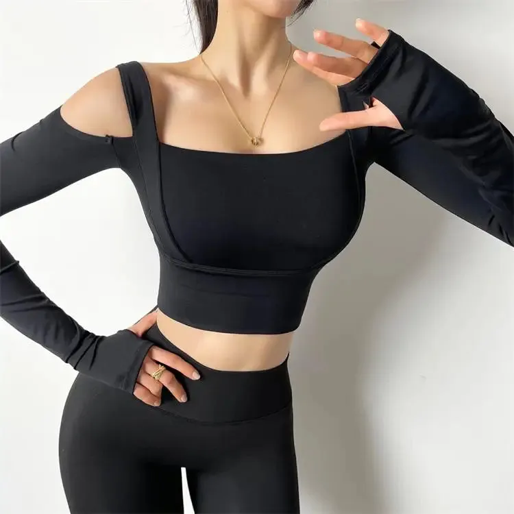 Women's Strapless Dry Tank Top - Long Sleeve Gym T-shirt for Athletic Fitness, Workout Running Sportswear