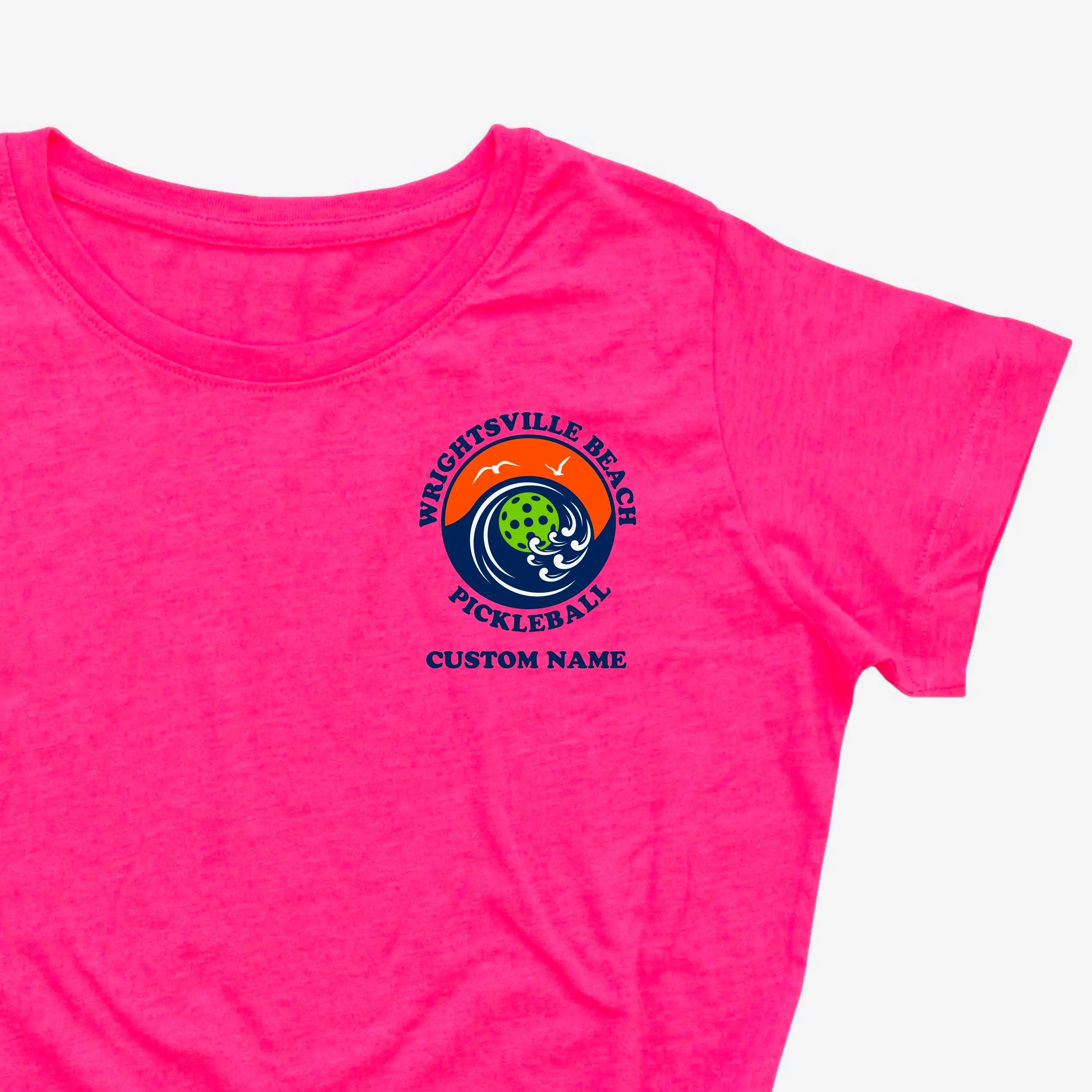Wrightsville Beach Pickleball Ladies Vintage Casual Cotton Blend T-Shirt - Front Chest Logo