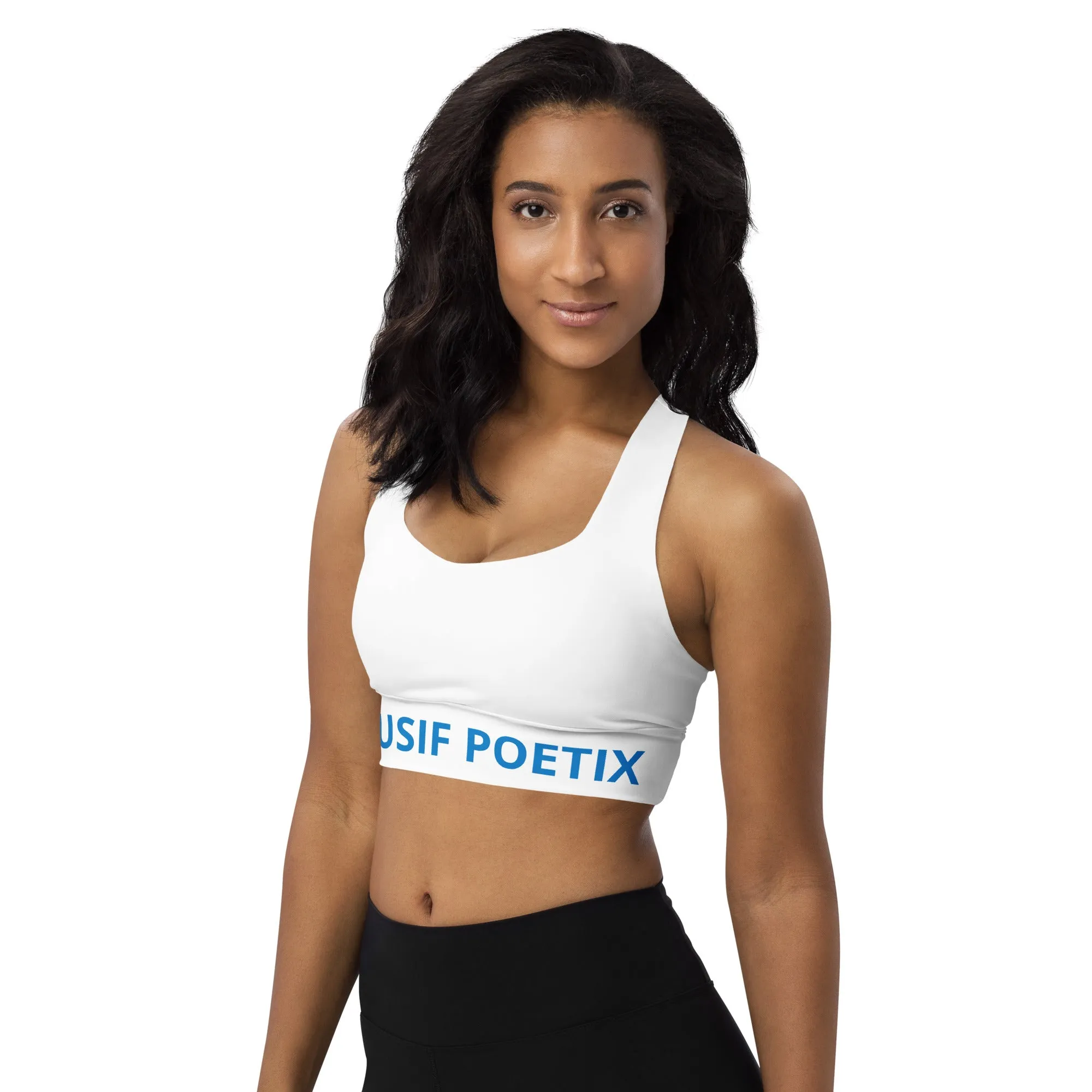 XCLUSIF POETIX WHITE & BLUE Women's Longline sports bra