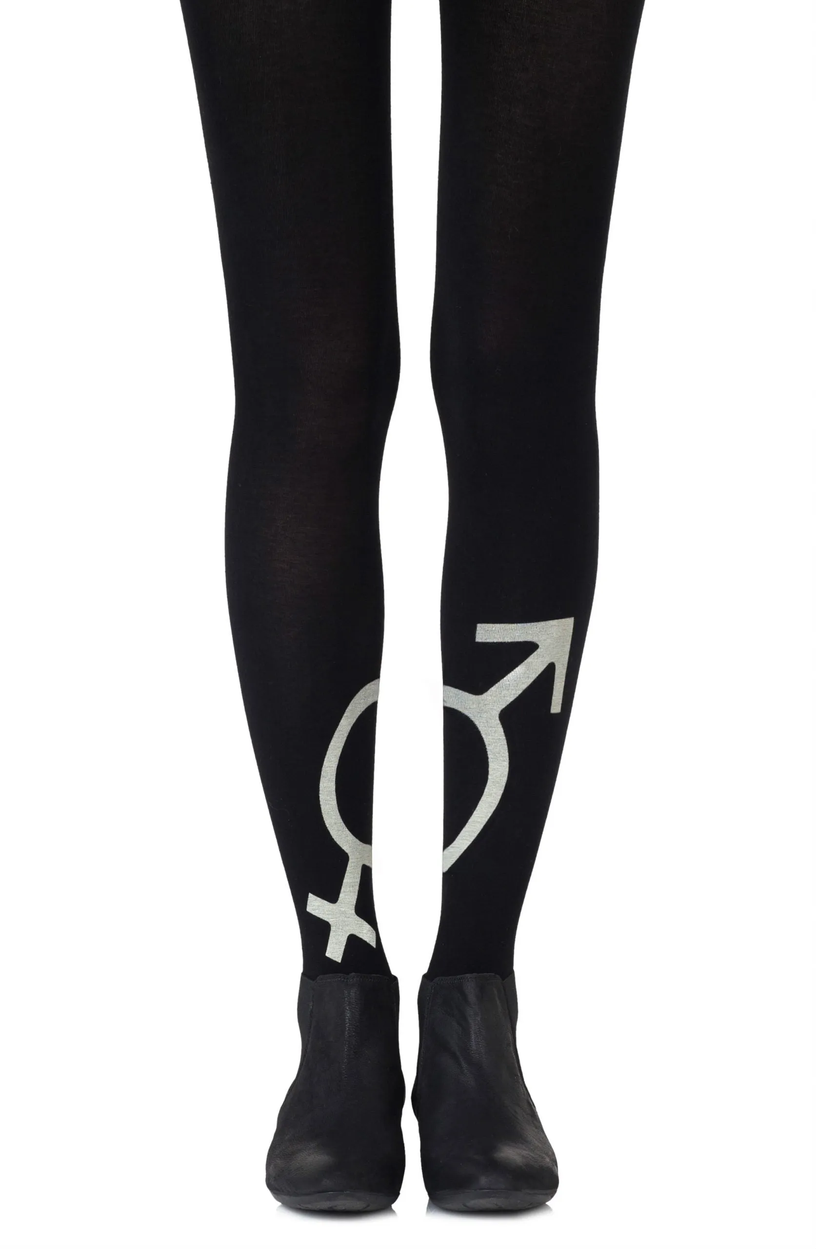 Zohara "Mars   Venus" Light Grey Print Tights
